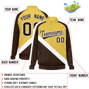 Custom Old Gold Brown Raglan Sleeves Varsity Full-Snap Letterman Baseball Jacket