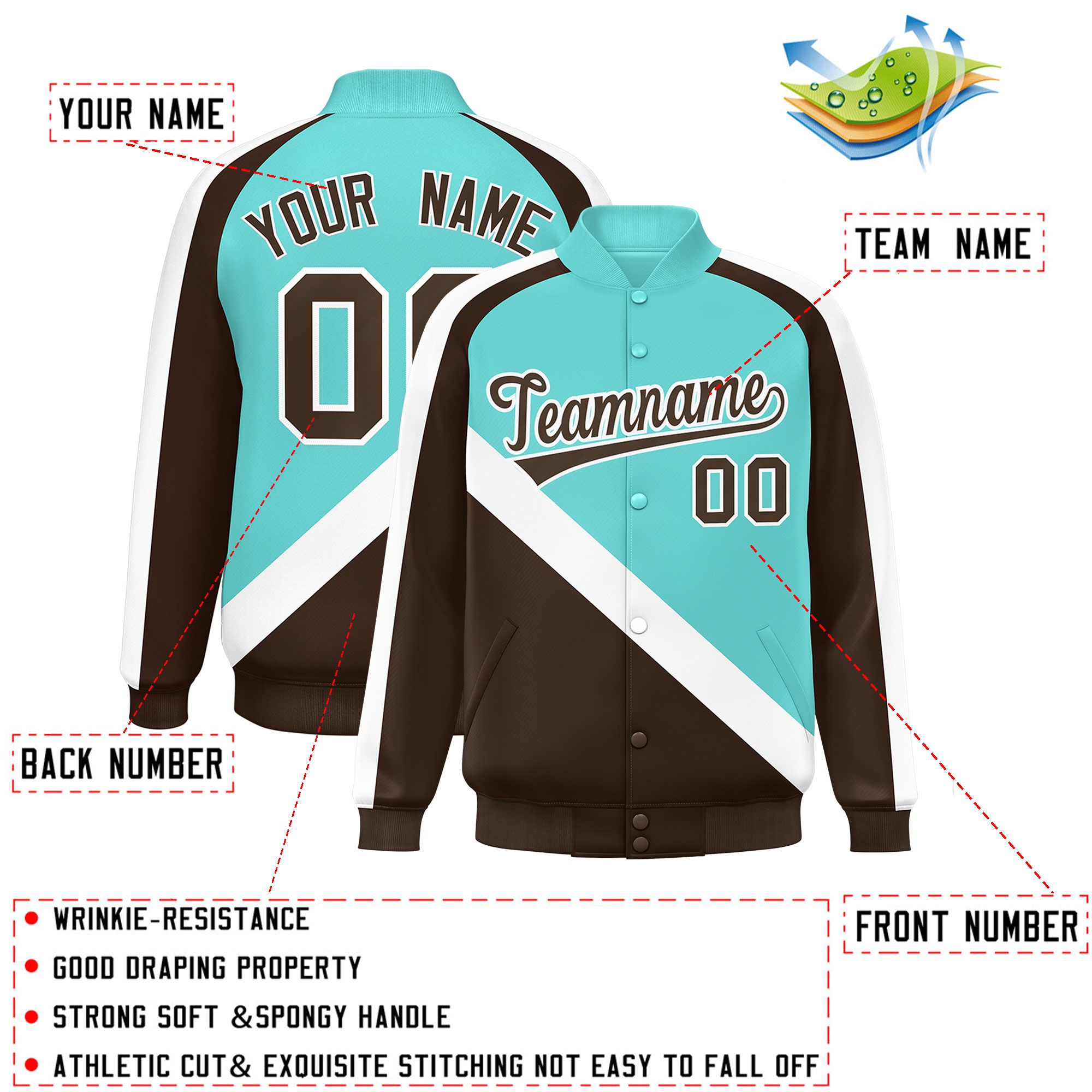 Custom Bright Green Brown Raglan Sleeves Varsity Full-Snap Letterman Baseball Jacket