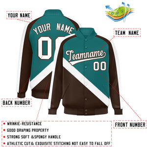 Custom Aqua Brown Raglan Sleeves Varsity Full-Snap Letterman Baseball Jacket