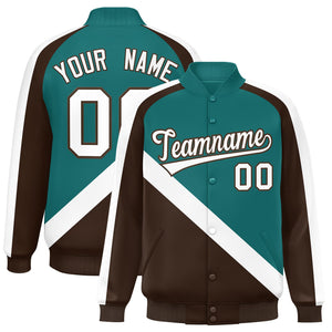 Custom Aqua Brown Raglan Sleeves Varsity Full-Snap Letterman Baseball Jacket