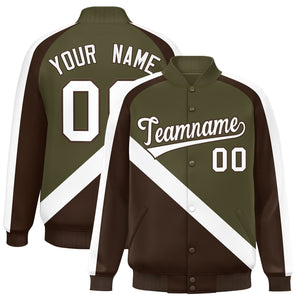 Custom Olive Brown Raglan Sleeves Varsity Full-Snap Letterman Baseball Jacket