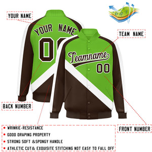 Custom Green Brown Raglan Sleeves Varsity Full-Snap Letterman Baseball Jacket