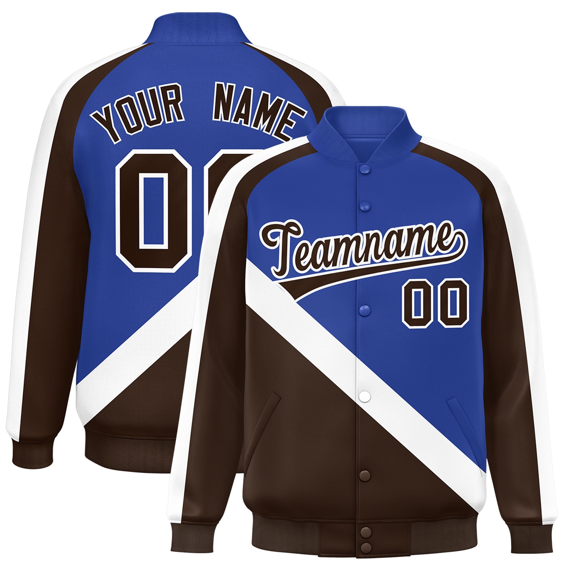 Custom Royal Brown Raglan Sleeves Varsity Full-Snap Letterman Baseball Jacket