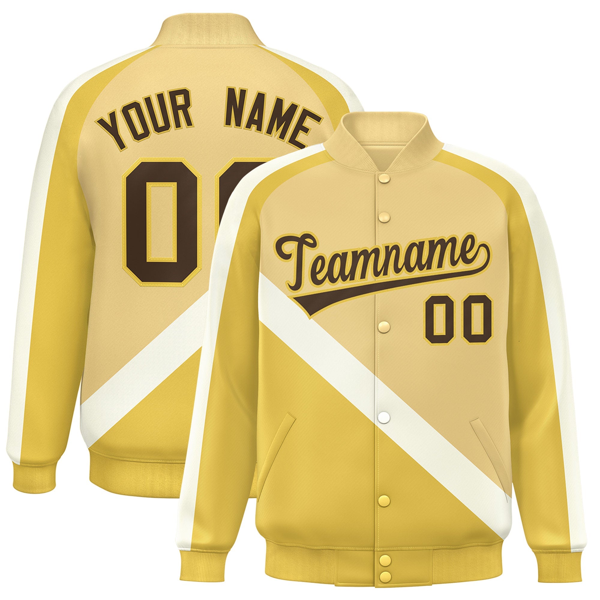 Custom Khaki Khaki Raglan Sleeves Varsity Full-Snap Letterman Baseball Jacket