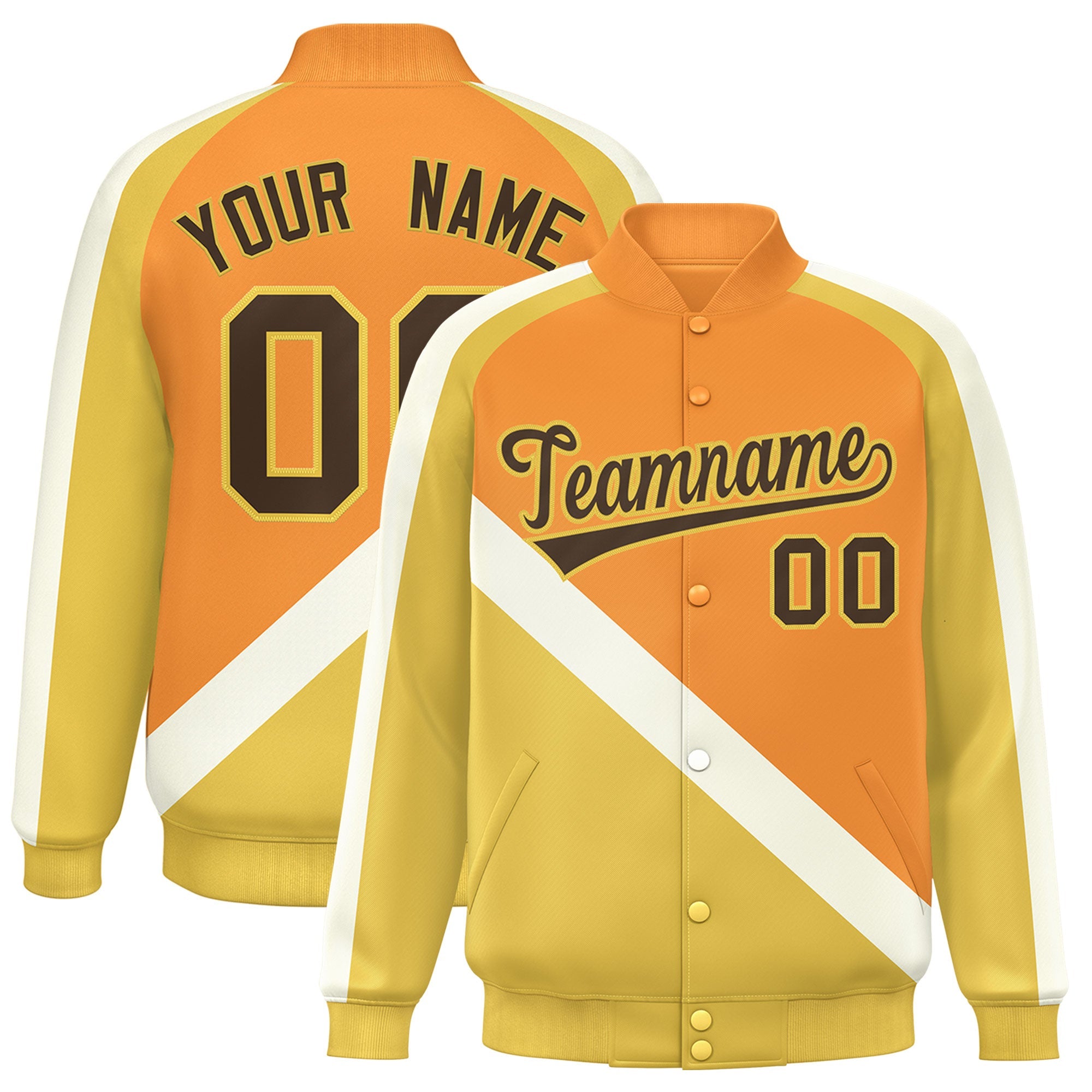 Custom Orange Khaki Raglan Sleeves Varsity Full-Snap Letterman Baseball Jacket