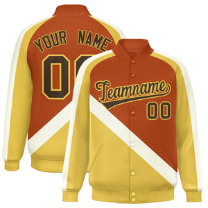 Custom Texas Orange Khaki Raglan Sleeves Varsity Full-Snap Letterman Baseball Jacket