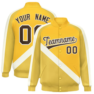 Custom Gold Khaki Raglan Sleeves Varsity Full-Snap Letterman Baseball Jacket