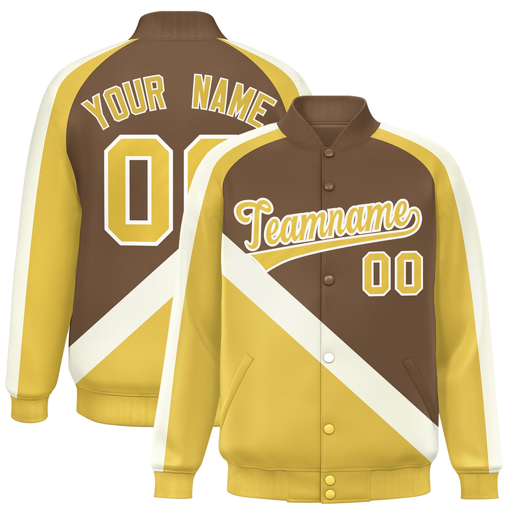 Custom Light Brown Khaki Raglan Sleeves Varsity Full-Snap Letterman Baseball Jacket