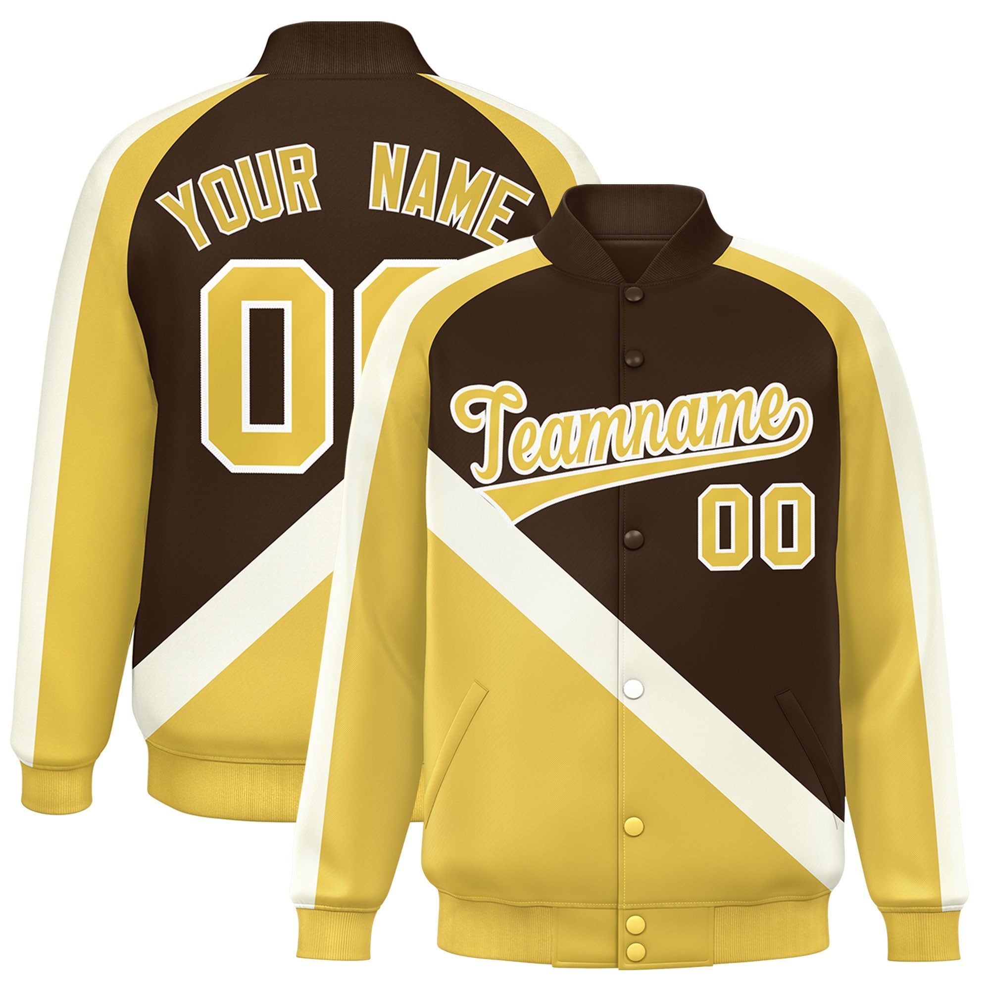 Custom Brown Khaki Raglan Sleeves Varsity Full-Snap Letterman Baseball Jacket