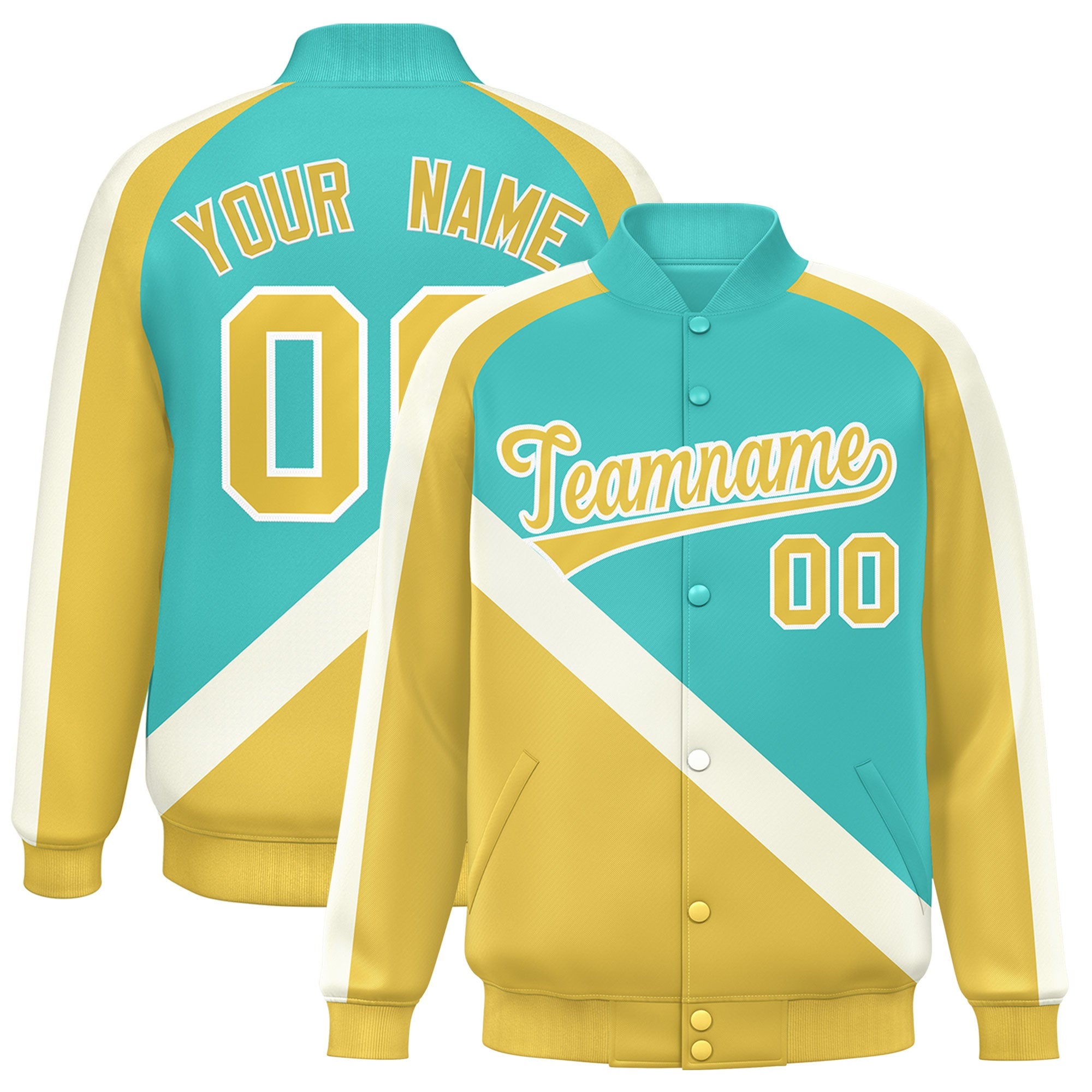 Custom Bright Green Khaki Raglan Sleeves Varsity Full-Snap Letterman Baseball Jacket