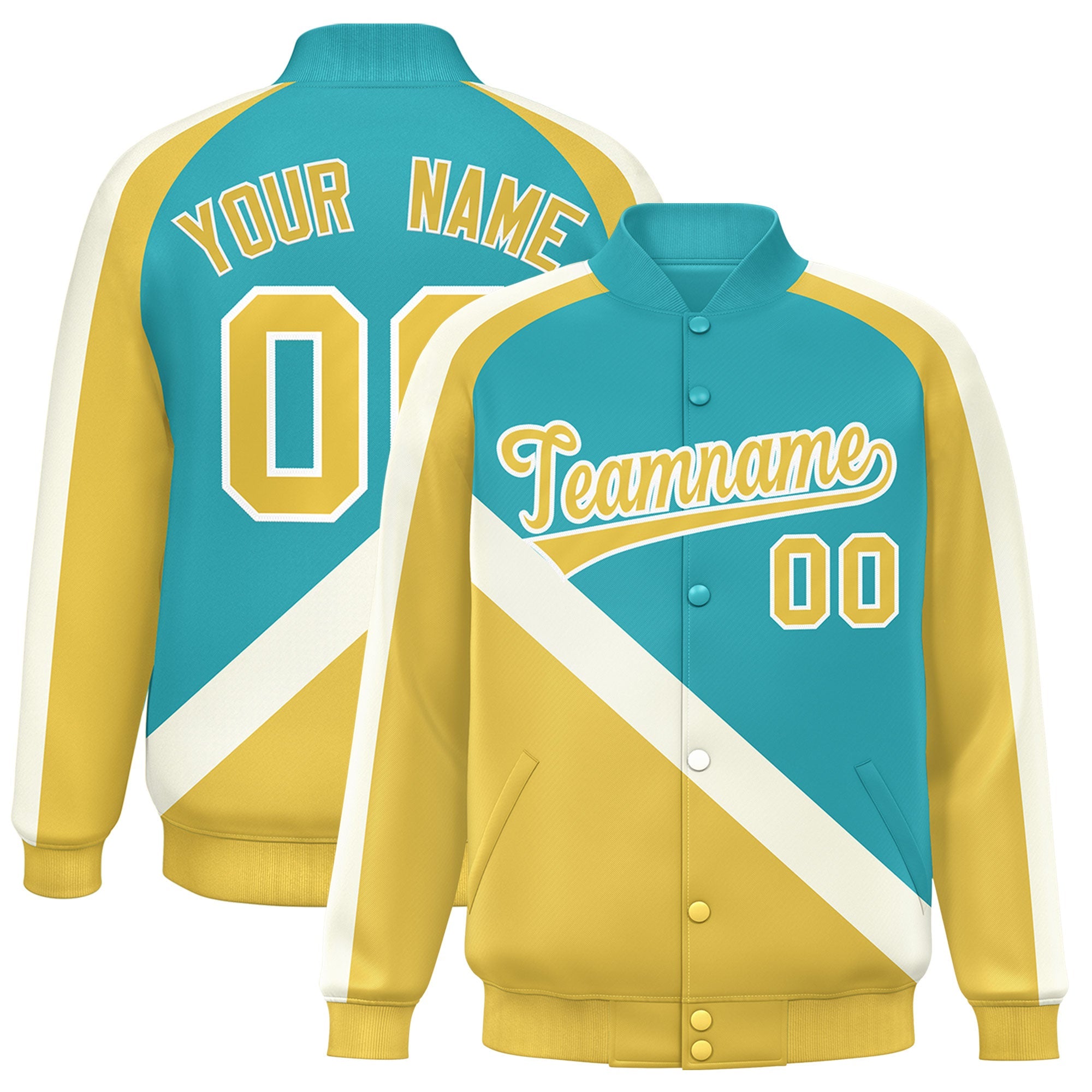 Custom Aqua Khaki Raglan Sleeves Varsity Full-Snap Letterman Baseball Jacket