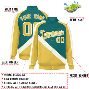 Custom Aqua Khaki Raglan Sleeves Varsity Full-Snap Letterman Baseball Jacket