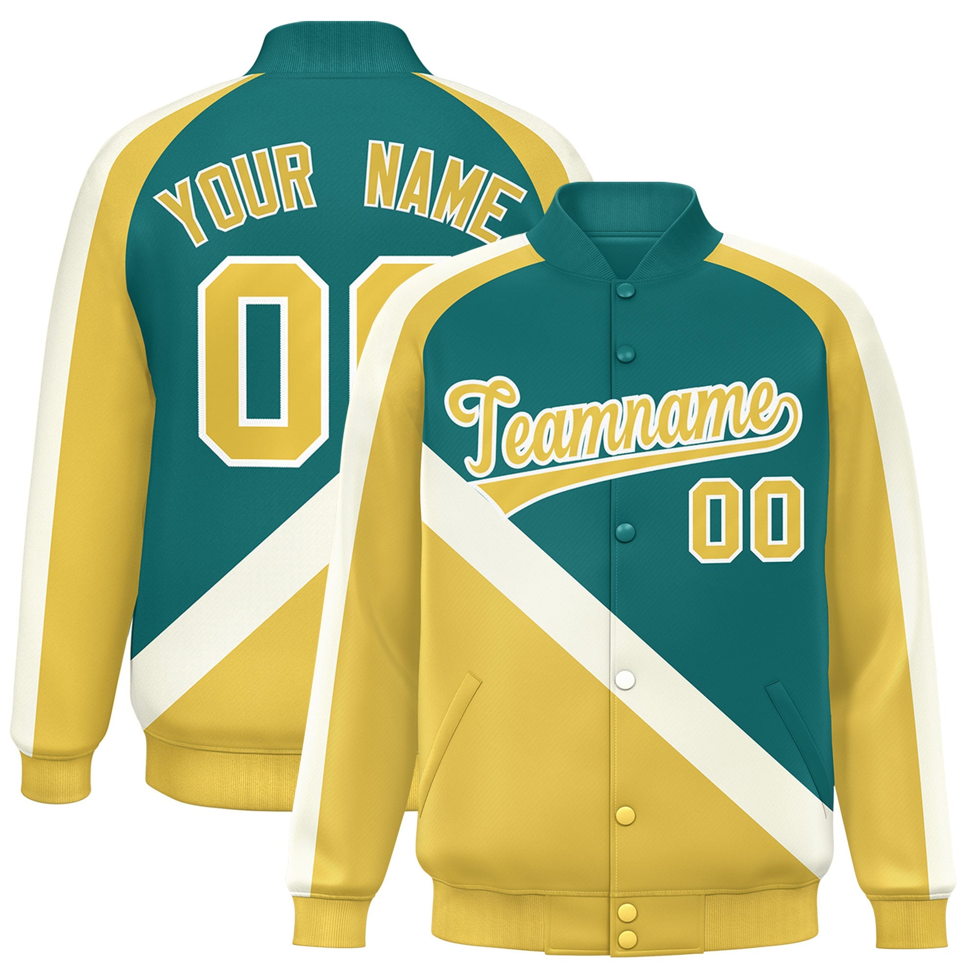 Custom Aqua Khaki Raglan Sleeves Varsity Full-Snap Letterman Baseball Jacket