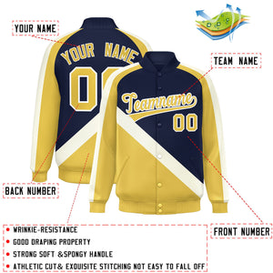 Custom Navy Khaki Raglan Sleeves Varsity Full-Snap Letterman Baseball Jacket