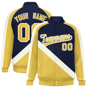 Custom Navy Khaki Raglan Sleeves Varsity Full-Snap Letterman Baseball Jacket