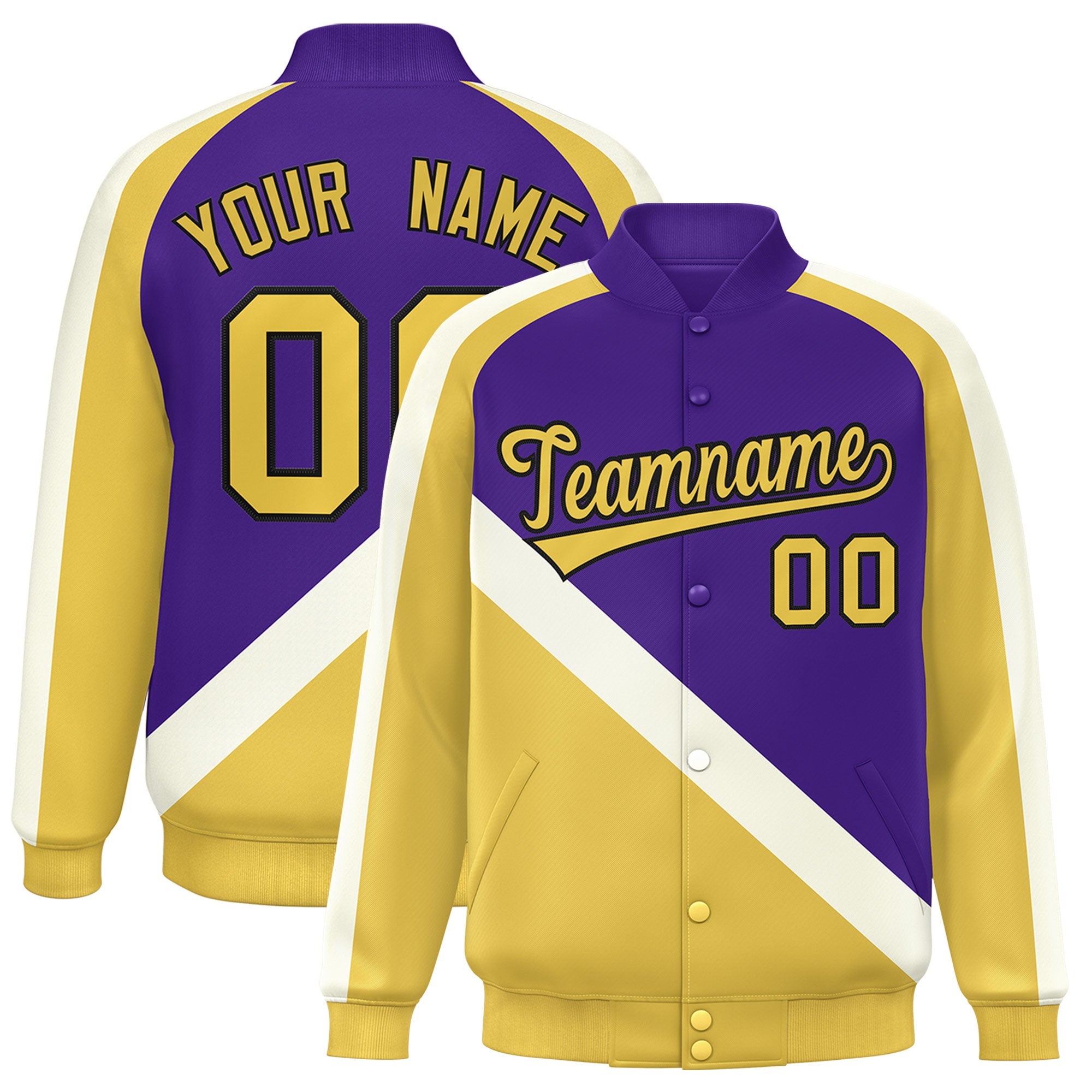 Custom Purple Khaki Raglan Sleeves Varsity Full-Snap Letterman Baseball Jacket