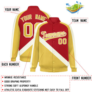 Custom Red Khaki Raglan Sleeves Varsity Full-Snap Letterman Baseball Jacket