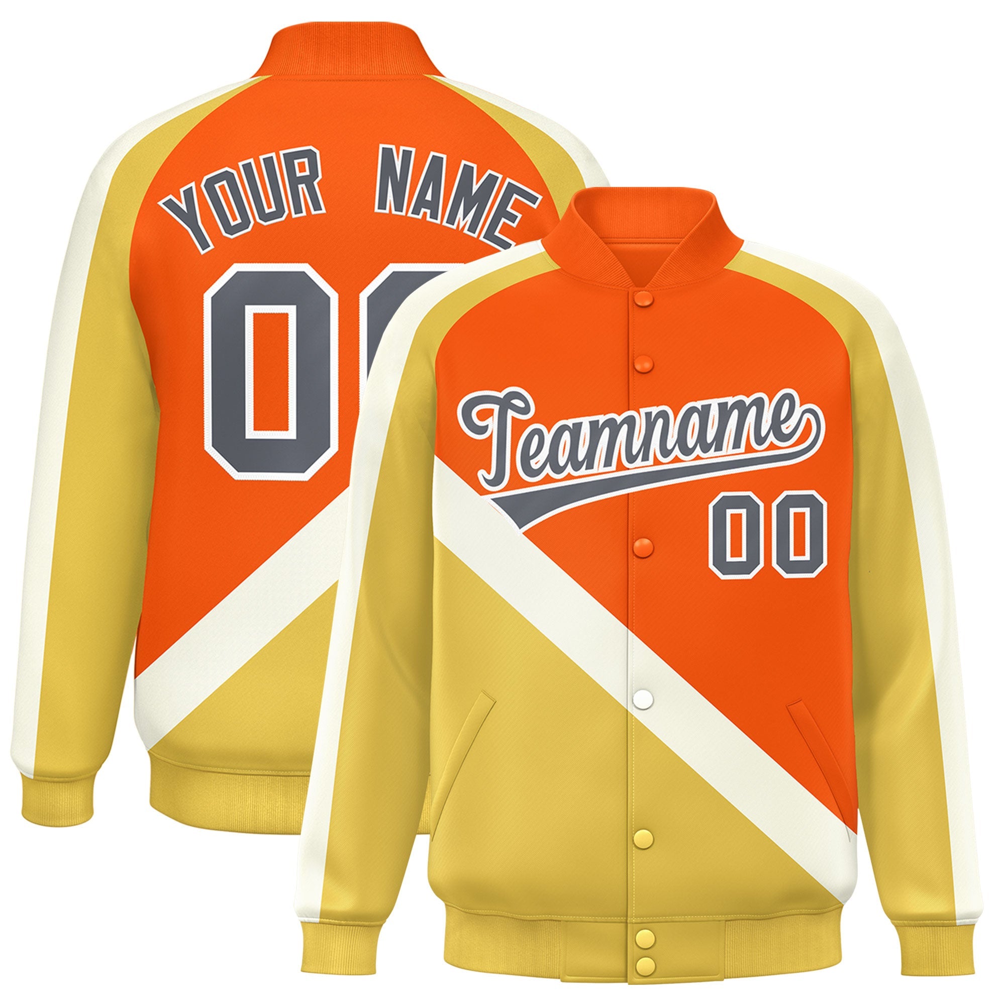 Custom Orange Khaki Raglan Sleeves Varsity Full-Snap Letterman Baseball Jacket