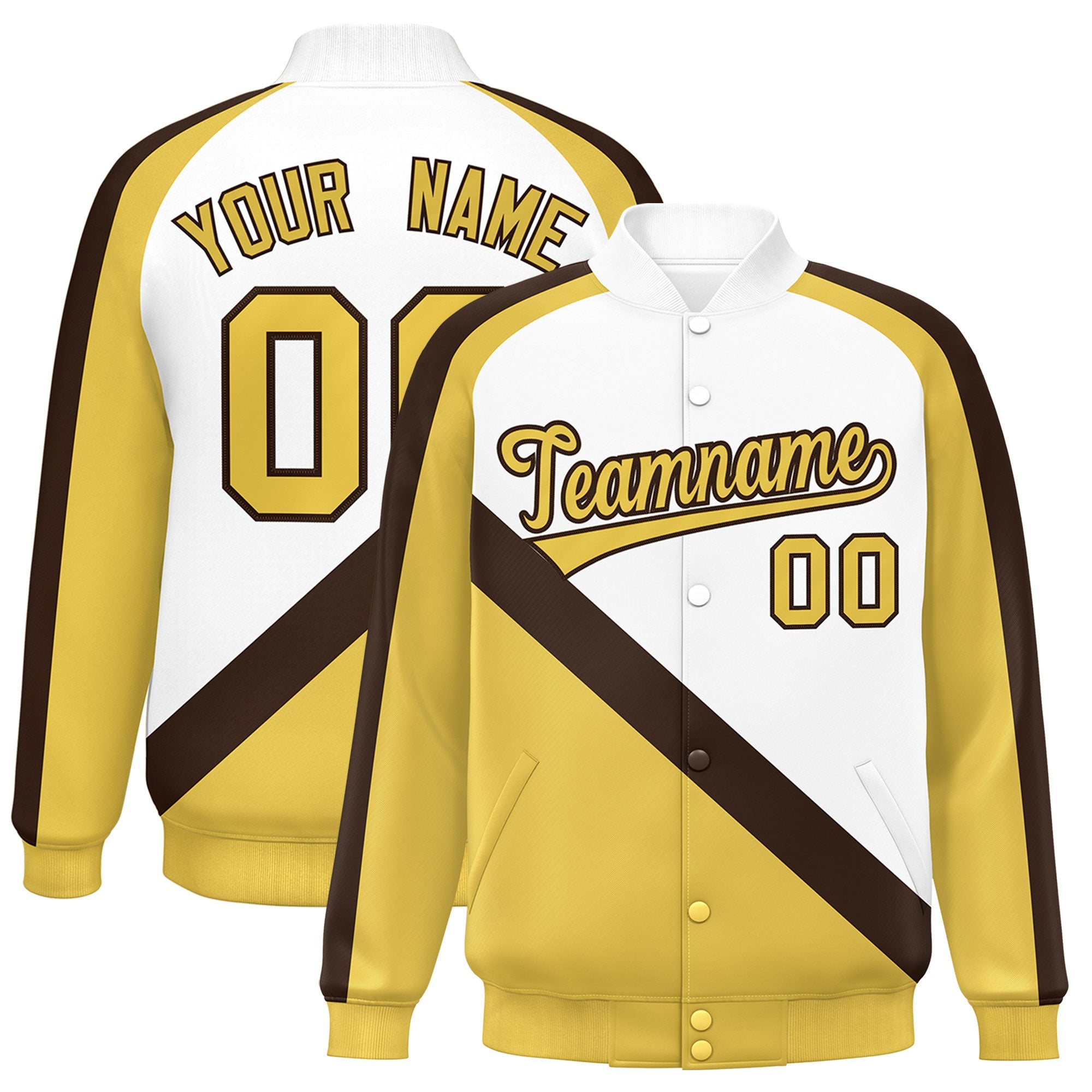 Custom White Khaki Raglan Sleeves Varsity Full-Snap Letterman Baseball Jacket