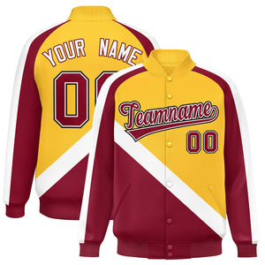 Custom Gold Crimson Raglan Sleeves Varsity Full-Snap Letterman Baseball Jacket