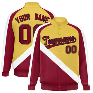 Custom Old Gold Crimson Raglan Sleeves Varsity Full-Snap Letterman Baseball Jacket