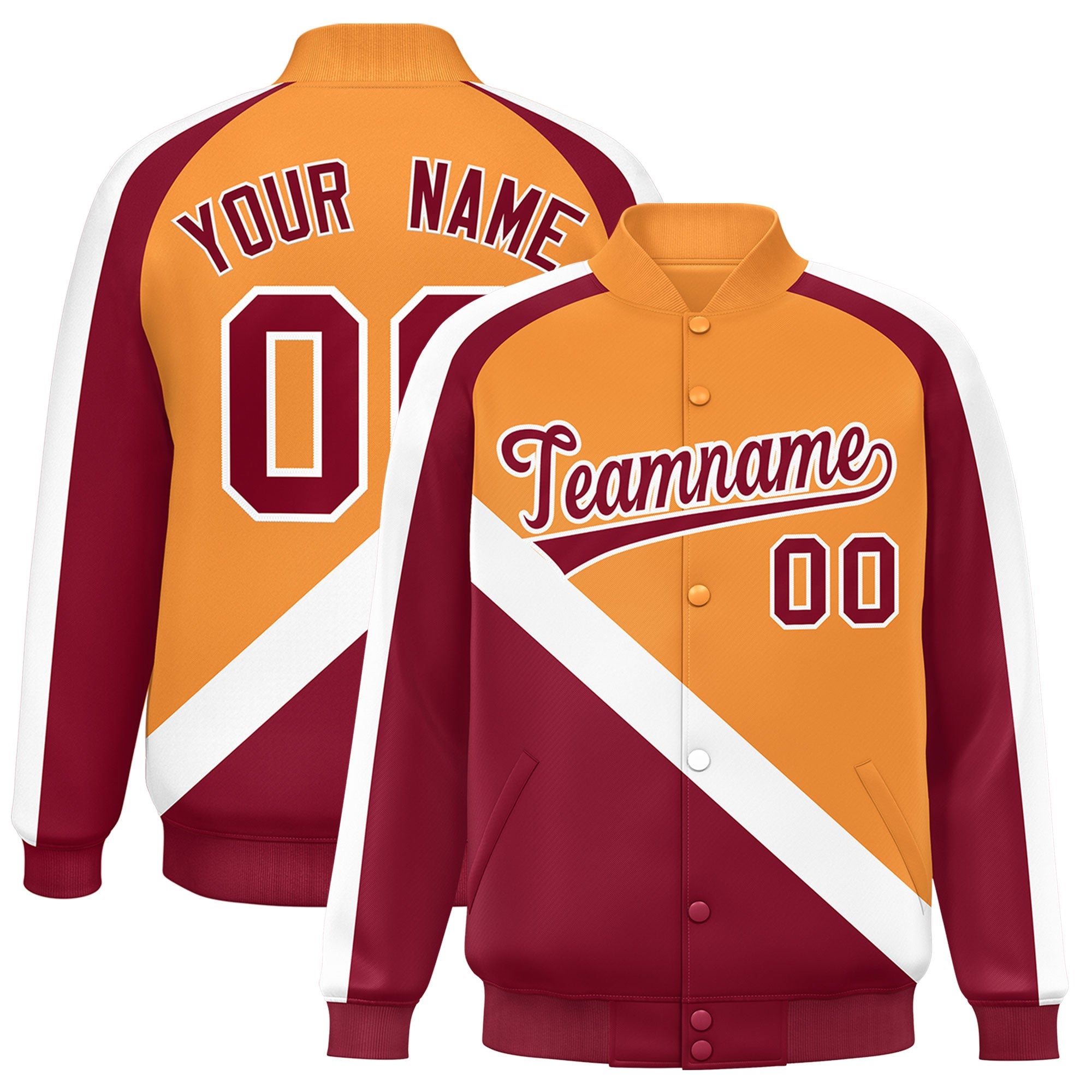 Custom Orange Crimson Raglan Sleeves Varsity Full-Snap Letterman Baseball Jacket