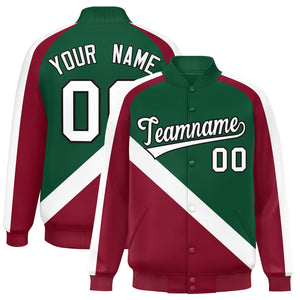 Custom Green Crimson Raglan Sleeves Varsity Full-Snap Letterman Baseball Jacket