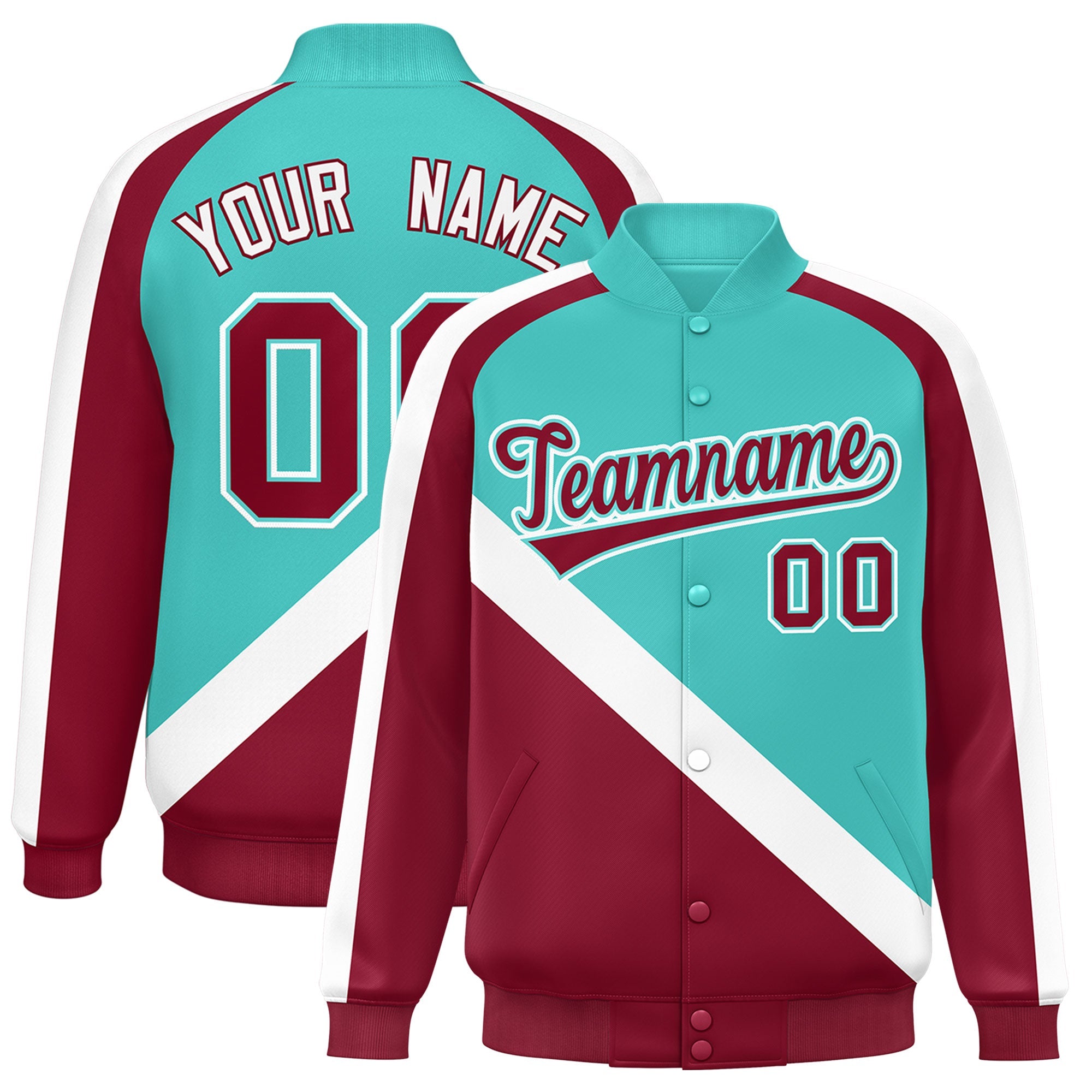 Custom Bright Green Crimson Raglan Sleeves Varsity Full-Snap Letterman Baseball Jacket