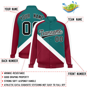 Custom Aqua Crimson Raglan Sleeves Varsity Full-Snap Letterman Baseball Jacket