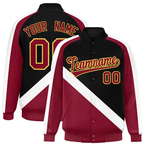 Custom Black Crimson Raglan Sleeves Varsity Full-Snap Letterman Baseball Jacket