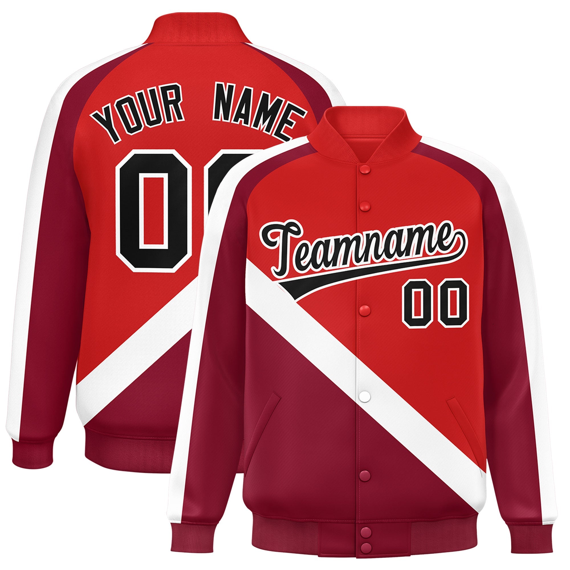 Custom Red Crimson Raglan Sleeves Varsity Full-Snap Letterman Baseball Jacket