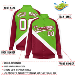 Custom Green Crimson Raglan Sleeves Varsity Full-Snap Letterman Baseball Jacket