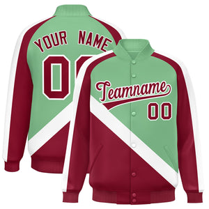 Custom Green Crimson Raglan Sleeves Varsity Full-Snap Letterman Baseball Jacket