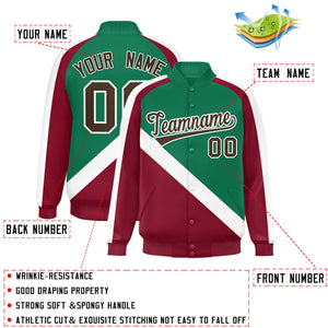 Custom Kelly Green Crimson Raglan Sleeves Varsity Full-Snap Letterman Baseball Jacket