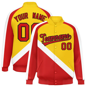 Custom Gold Red Raglan Sleeves Varsity Full-Snap Letterman Baseball Jacket