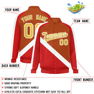 Custom Texas Orange Red Raglan Sleeves Varsity Full-Snap Letterman Baseball Jacket