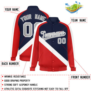 Custom Navy Red Raglan Sleeves Varsity Full-Snap Letterman Baseball Jacket