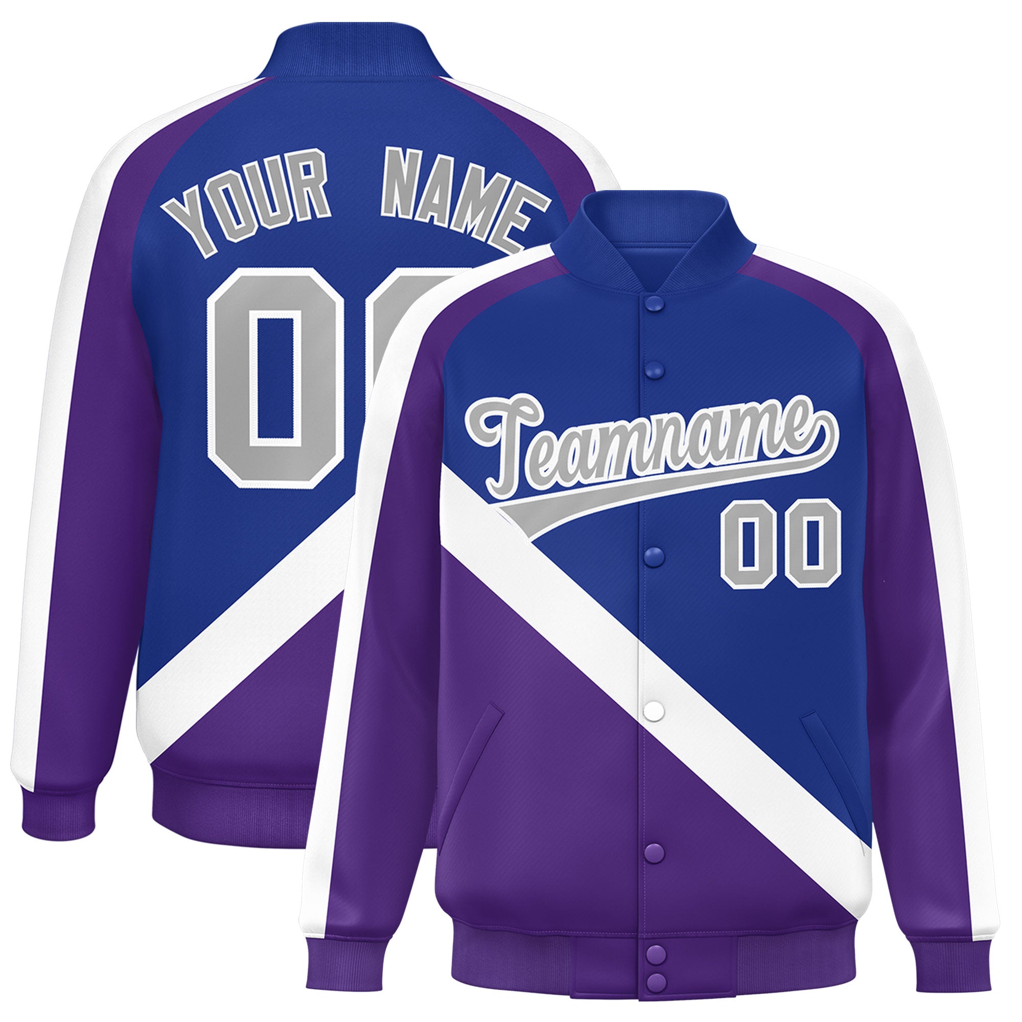 Custom Royal Purple Raglan Sleeves Varsity Full-Snap Letterman Baseball Jacket