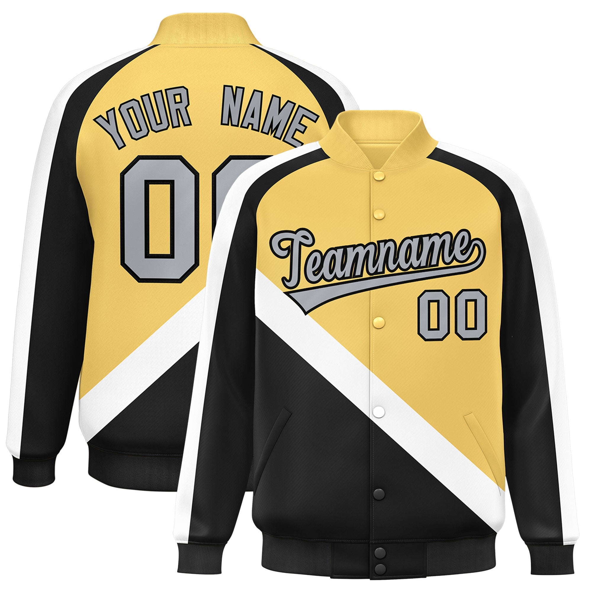 Custom Khaki Black Raglan Sleeves Varsity Full-Snap Letterman Baseball Jacket