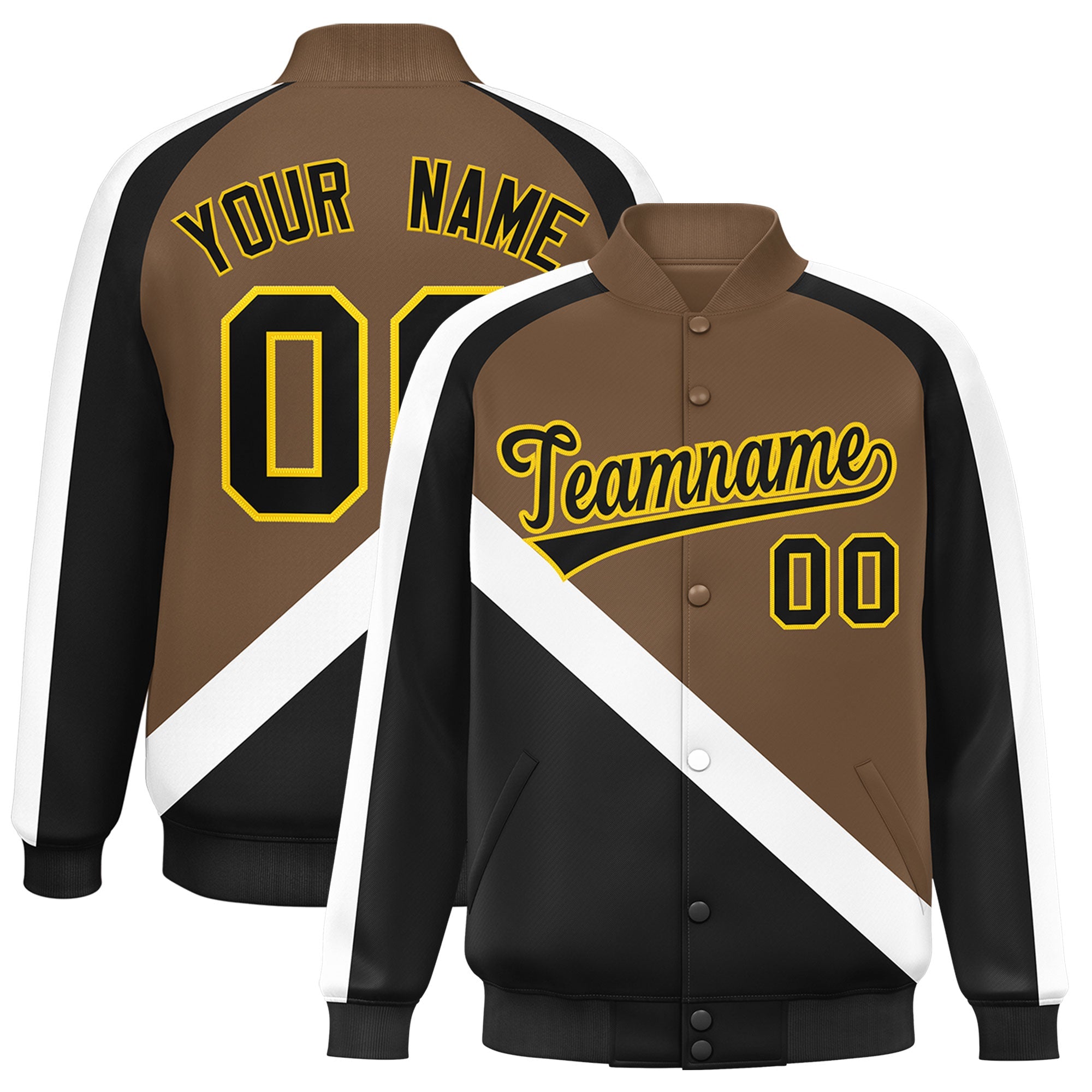 Custom Light Brown Black Raglan Sleeves Varsity Full-Snap Letterman Baseball Jacket