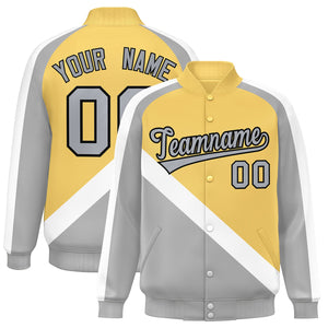 Custom Khaki Gray Raglan Sleeves Varsity Full-Snap Letterman Baseball Jacket