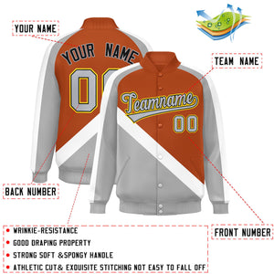 Custom Texas Orange Gray Raglan Sleeves Varsity Full-Snap Letterman Baseball Jacket