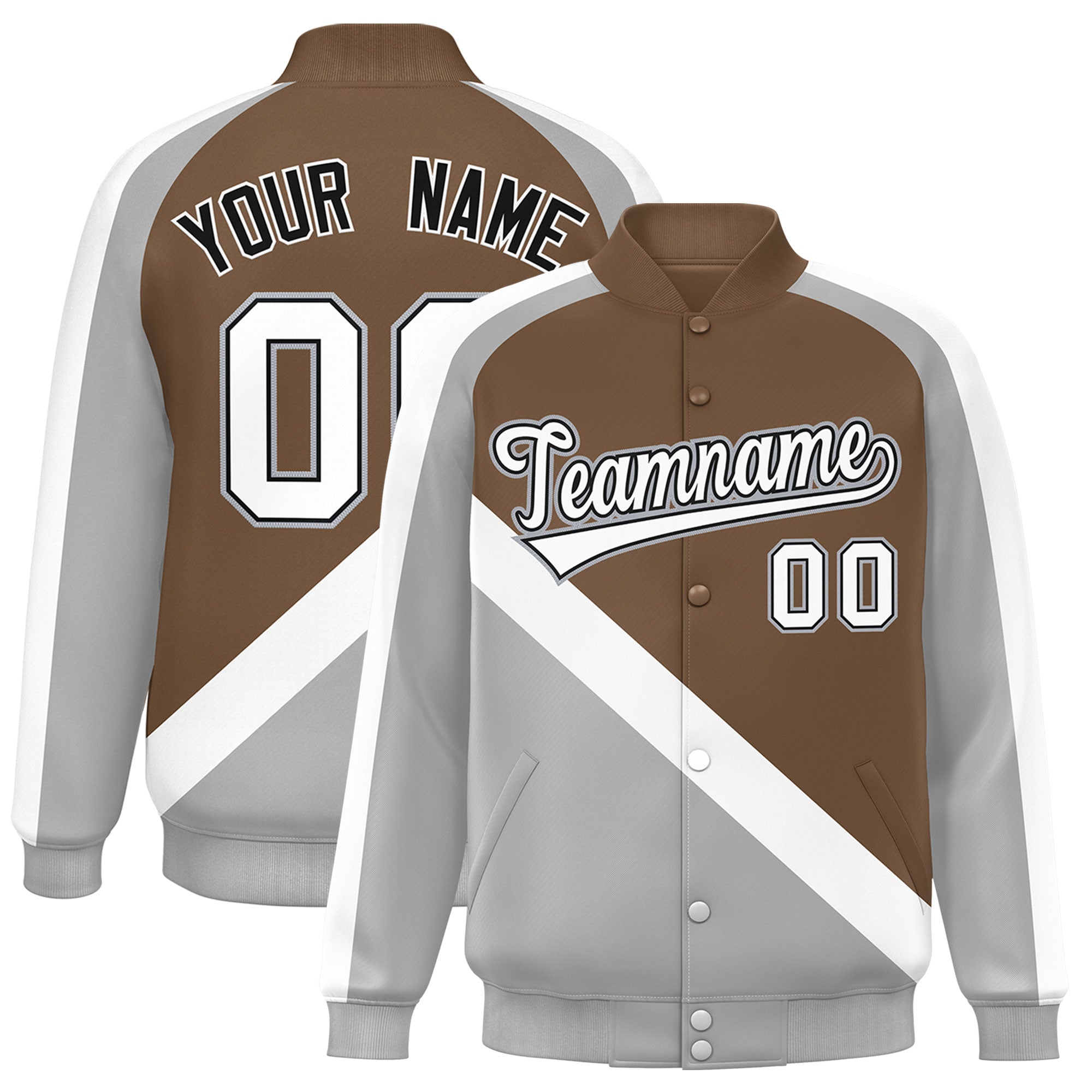 Custom Light Brown Gray Raglan Sleeves Varsity Full-Snap Letterman Baseball Jacket