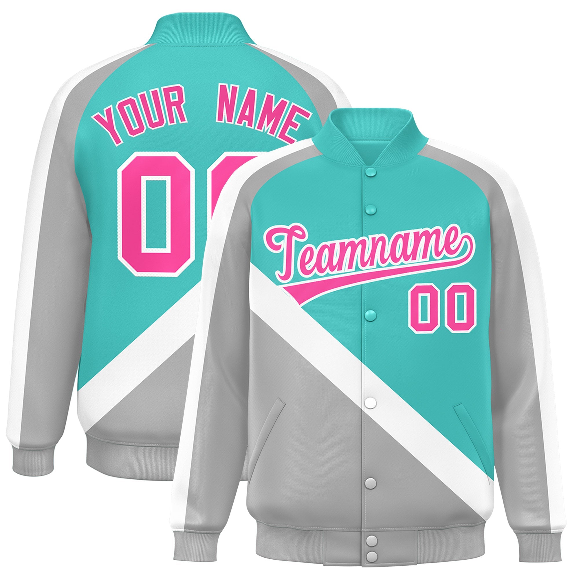 Custom Bright Green Gray Raglan Sleeves Varsity Full-Snap Letterman Baseball Jacket