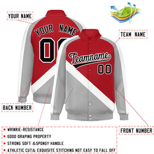 Custom Red Gray Raglan Sleeves Varsity Full-Snap Letterman Baseball Jacket