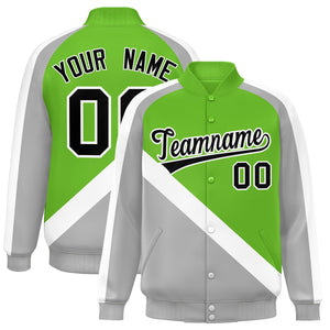 Custom Green Gray Raglan Sleeves Varsity Full-Snap Letterman Baseball Jacket