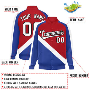 Custom Red Royal Raglan Sleeves Varsity Full-Snap Letterman Baseball Jacket