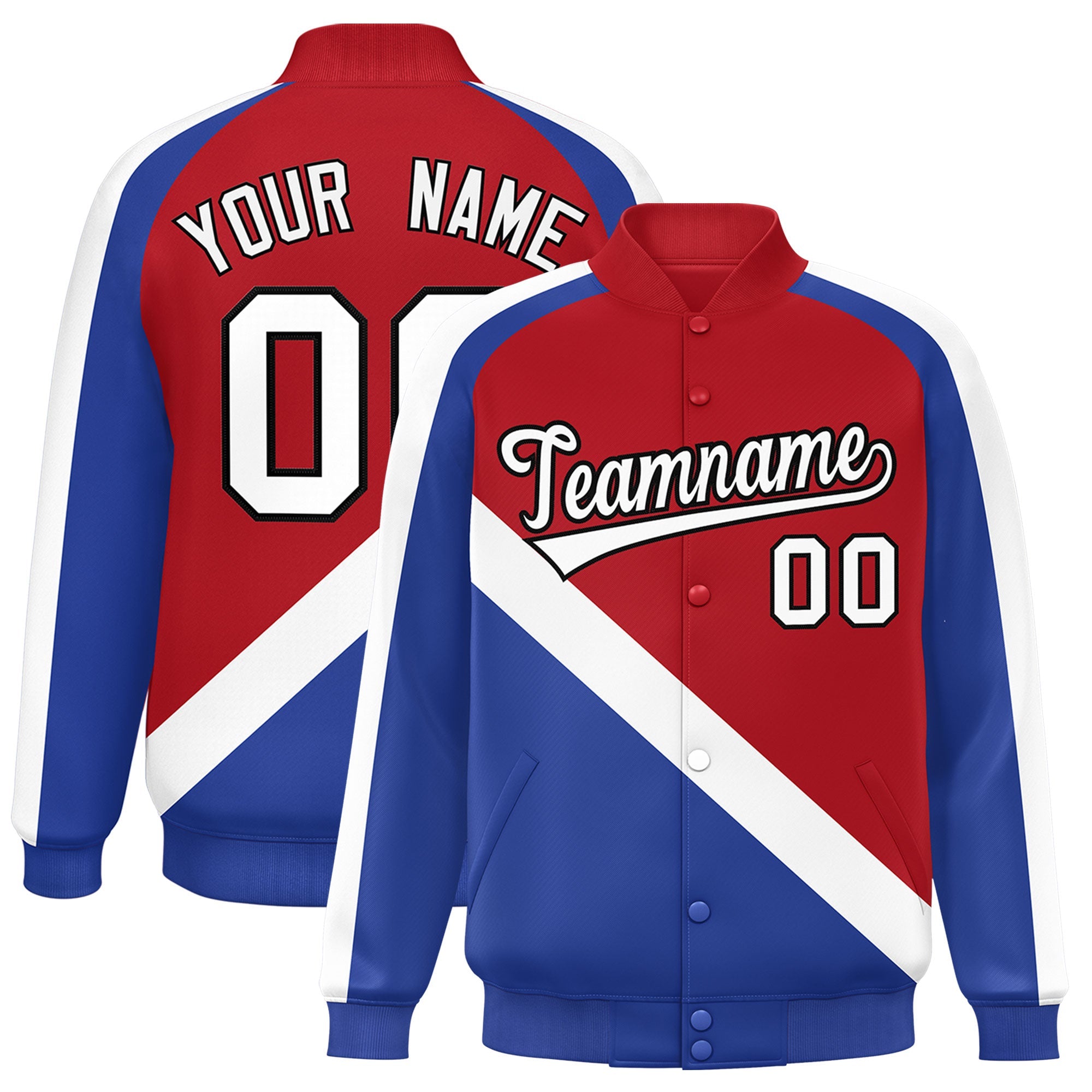 Custom Red Royal Raglan Sleeves Varsity Full-Snap Letterman Baseball Jacket