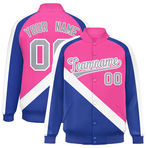 Custom Pink Royal Raglan Sleeves Varsity Full-Snap Letterman Baseball Jacket