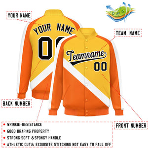 Custom Gold Orange Raglan Sleeves Varsity Full-Snap Letterman Baseball Jacket